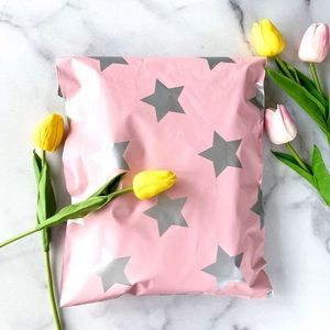 Silver Stars Pink Poly Mailers 10x13 Pack of 25